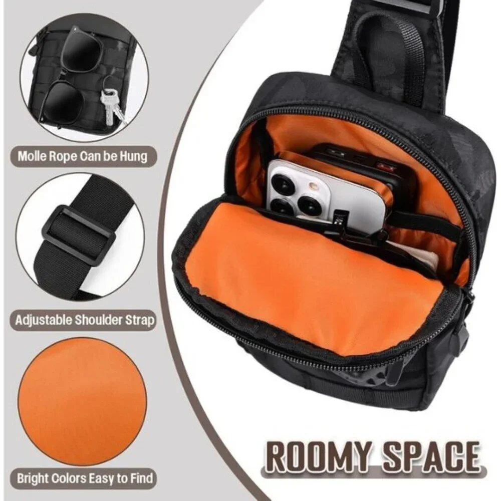 🆕Men Black Camo Small Inspired Waterproof Utility Chest Crossbody Sling Bag